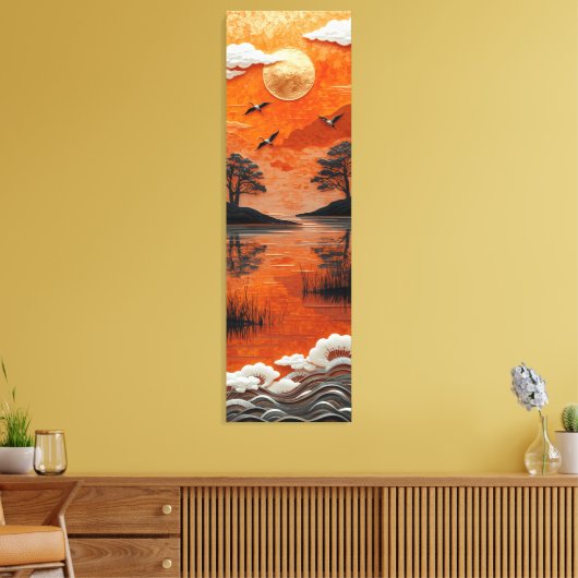 Golden Horizon Serenity Lake & Cranes Canvas Print (Insitu (Woonkamer))
