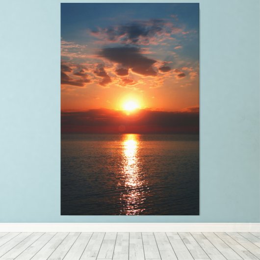 Golden Horizon: Sunset Over the Sea Canvas Afdruk (Insitu (Houten vloer))