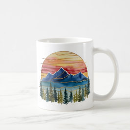 Golden Horizon Waterverf Mountain Sunset Outdoor Koffiemok