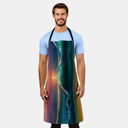 Golden Horizon Wave All-Over Print Apron Schort (Gedragen)