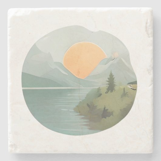 Golden Horizon: Zonsondergang bij het meer Stenen Onderzetter (Voorkant)