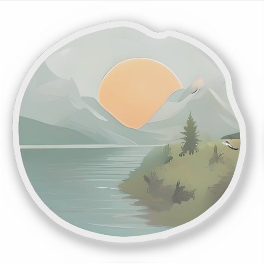 Golden Horizon: Zonsondergang bij het meer Sticker (Voorkant)