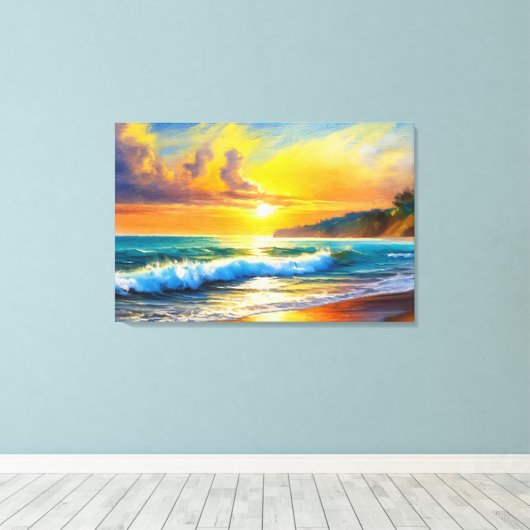 Golden Horizon: Zonsondergang Sereniteit Canvas Afdruk (Insitu (Houten vloer))