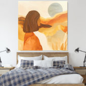 Golden Horizons - Abstracte woestijnvrouw Canvas Afdruk (Insitu (Slaapkamer))