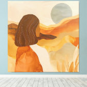 Golden Horizons - Abstracte woestijnvrouw Canvas Afdruk (Insitu (Houten vloer))