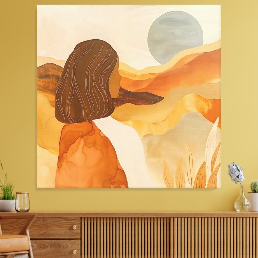 Golden Horizons - Abstracte woestijnvrouw Canvas Afdruk (Insitu (Woonkamer))