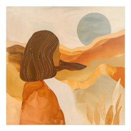 Golden Horizons - Abstracte woestijnvrouw Foto Afdruk