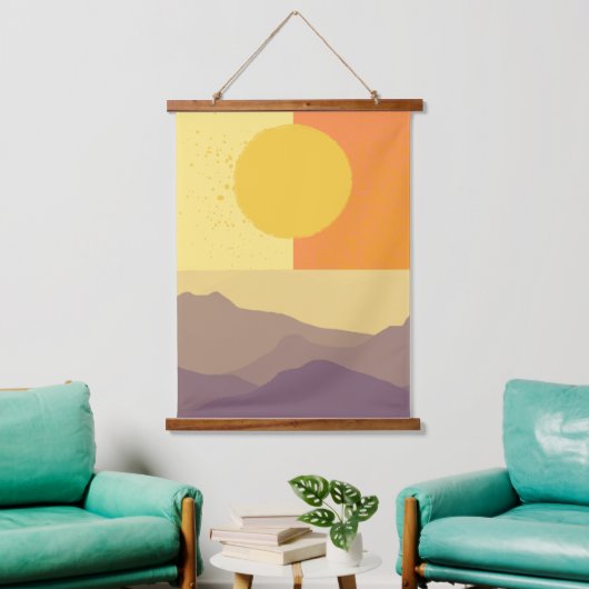 Golden Horizons: een minimalistische zonsondergang Hangend Wandkleed (Woonkamer)