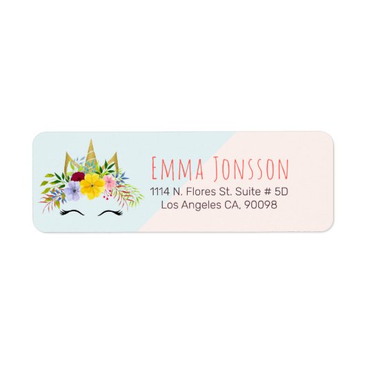 Golden horn unicorn en bloesprop etiket (Voorkant)