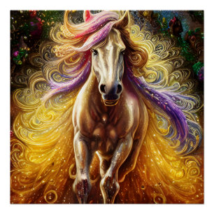Golden Horse AI Generated Fantasy Perfect Poster