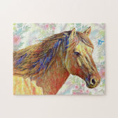 Golden Horse op Floral Pattern Puzzle Legpuzzel (Horizontaal)