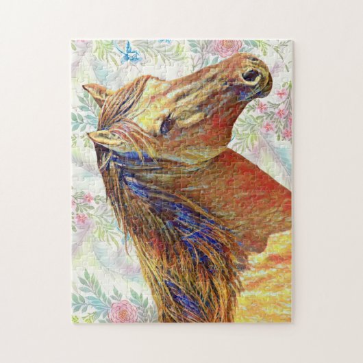 Golden Horse op Floral Pattern Puzzle Legpuzzel (Verticaal)