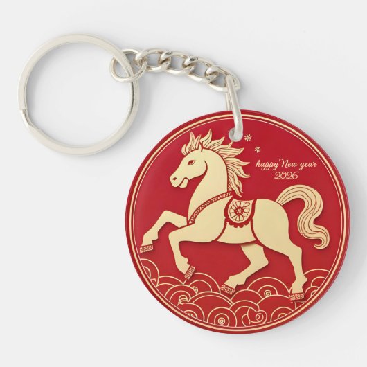 Golden Horse Red Chinese New Year 2026  Sleutelhanger (Voorkant)