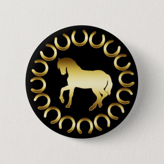 GOLDEN HORSE RONDE BUTTON 5,7 CM (Voorkant)