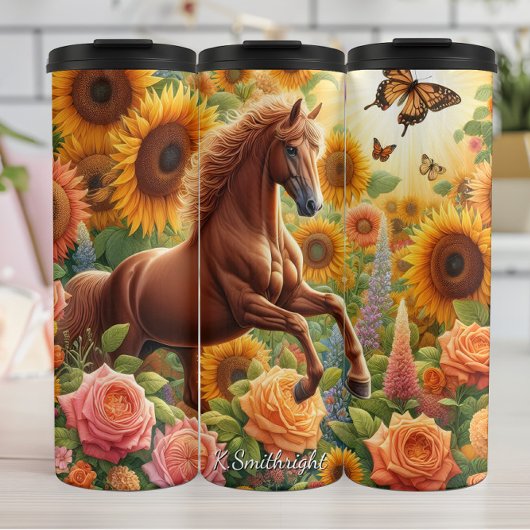 Golden Horse Sunflower Rose Field Thermosbeker