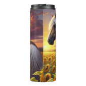 Golden Horse Sunflower Sunset Field Thermosbeker (Achterkant)