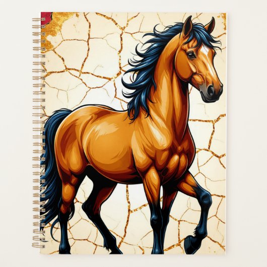 Golden Horse With Flowing Black Mane Planner (Voorkant)