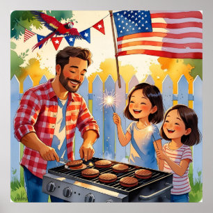 Golden Hour 4 juli Familie BBQ Poster