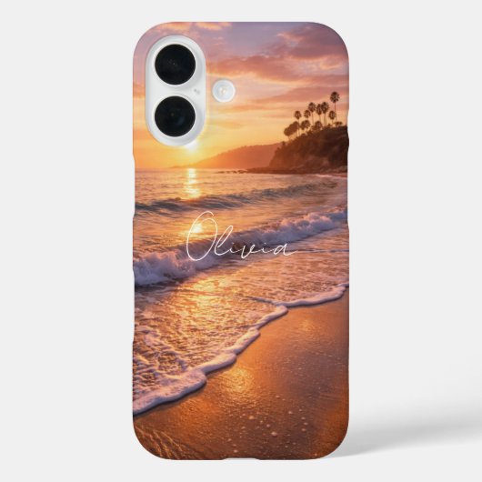 Golden Hour Beach Waves Photo Monogram iPhone Case (Achterkant)