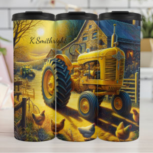 Golden Hour Boerderij Tractor Kippen Thermosbeker