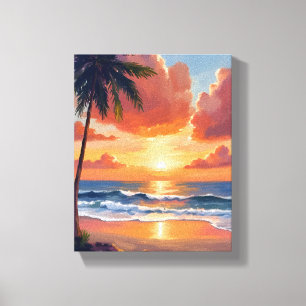 Golden Hour Cove Tropisch Oceaan Aquarel Canvas Afdruk