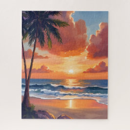 Golden Hour Cove | Tropisch Oceaangewaterverf Legpuzzel