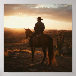 Golden Hour Desert Print - Peaceful Lone Rider 