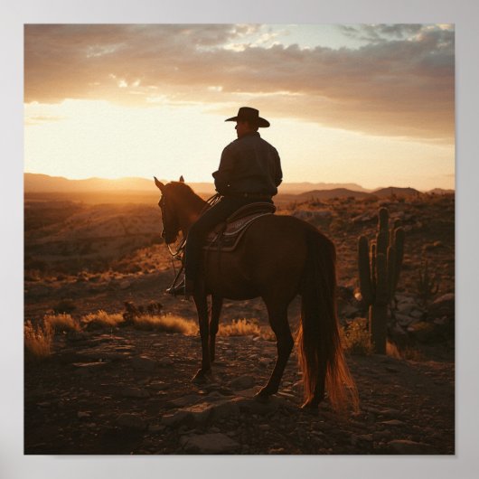 Golden Hour Desert Print - Peaceful Lone Rider  (Voorkant)