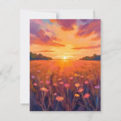 Golden Hour Flower Field Waterverf Sunset Kaart (Voorkant)