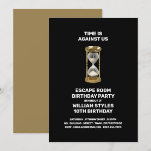 Golden Hour Glass, Escape Room, Birthday Party Kaart