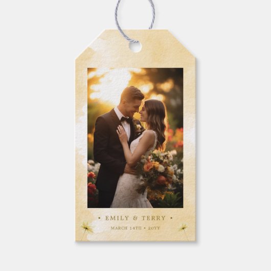 Golden Hour Grace Foto & Bloemen bruiloft Dank u Cadeaulabel (Voorkant)