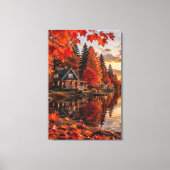 Golden Hour Lakeside Cabin Canvas Afdruk (Voorkant)