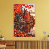 Golden Hour Lakeside Cabin Canvas Afdruk (Insitu (Woonkamer))
