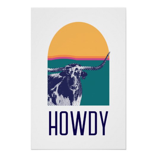 Golden Hour Longhorn - Howdy Glossy Poster (Voorkant)