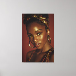 Golden Hour Melanin Beauty Headwrap Portrait Canvas Afdruk