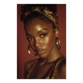 Golden Hour Melanin Beauty Headwrap Portrait Foto Afdruk