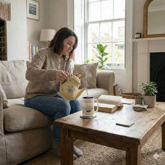 Golden Hour Mist & Boat Scenery, 15 oz Tweekleurige Koffiemok