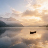 Golden Hour Mist & Boat Scenery, 15 oz Tweekleurige Koffiemok