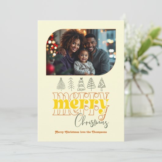 Golden Hour Modern Retro Doodle Kerstfoto Feestdagenkaart (Staand voorkant)