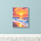 Golden Hour Orange Sunset Beach Ocean Painting Canvas Afdruk (Insitu (Houten vloer))