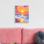 Golden Hour Orange Sunset Beach Ocean Painting Canvas Afdruk (Insitu (Woonkamer))
