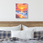 Golden Hour Orange Sunset Beach Ocean Painting Canvas Afdruk (Insitu (Slaapkamer))