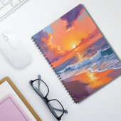 Golden Hour Orange Sunset Beach Ocean Painting Notitieboek