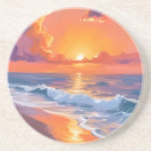 Golden Hour Orange Sunset Beach Ocean Painting Zandsteen Onderzetter (Voorkant)