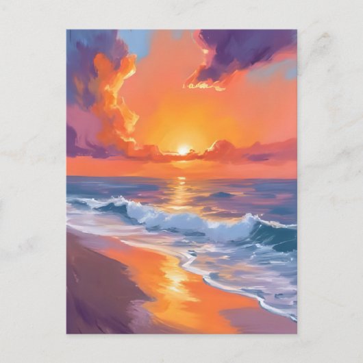 Golden Hour Oranje Sunset Beach Ocean Painting Briefkaart (Voorkant)