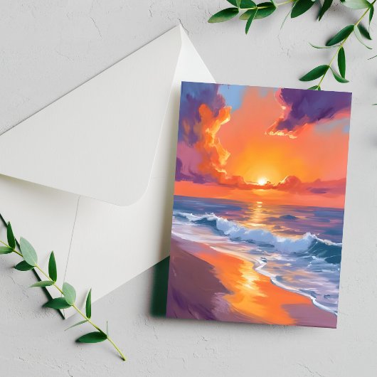 Golden Hour Oranje Sunset Beach Ocean Painting Briefkaart