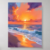 Golden Hour Oranje Sunset Beach Ocean Painting Poster (Voorkant)