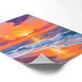 Golden Hour Oranje Sunset Beach Ocean Painting Poster (Hoek)
