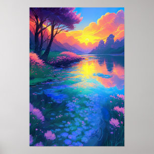 Golden Hour Reflections, mooi meer Poster