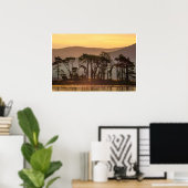 Golden Hour Reflections with Silhouetted Trees Poster (Thuiskantoor)